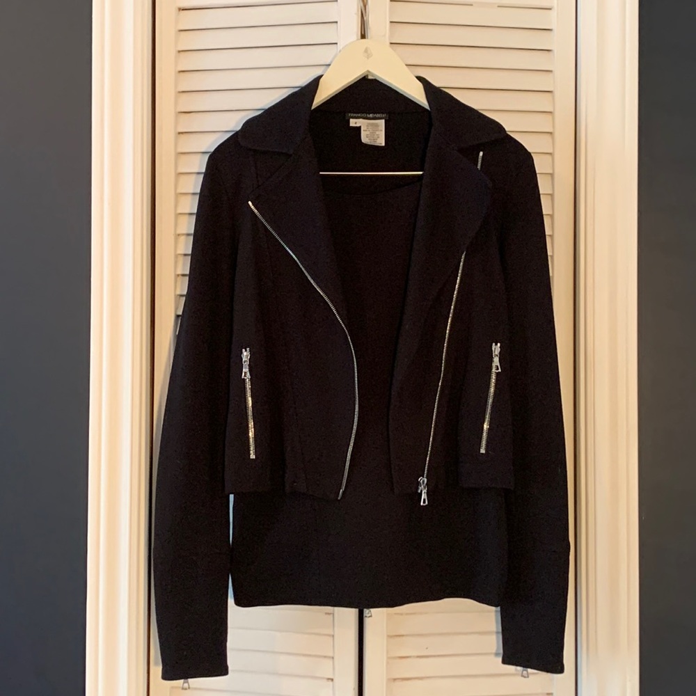 Franco Mirabelli edgy black skirt suit, size 2.